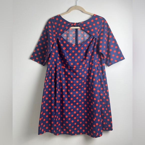 Cherry Velvet Plus Blue.Red Polka Dot Retro Rockabilly 100% Cotton Dress Size 2X - Picture 3 of 13